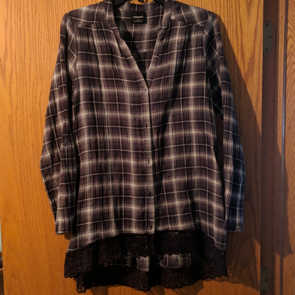 Button down plaid tunic top